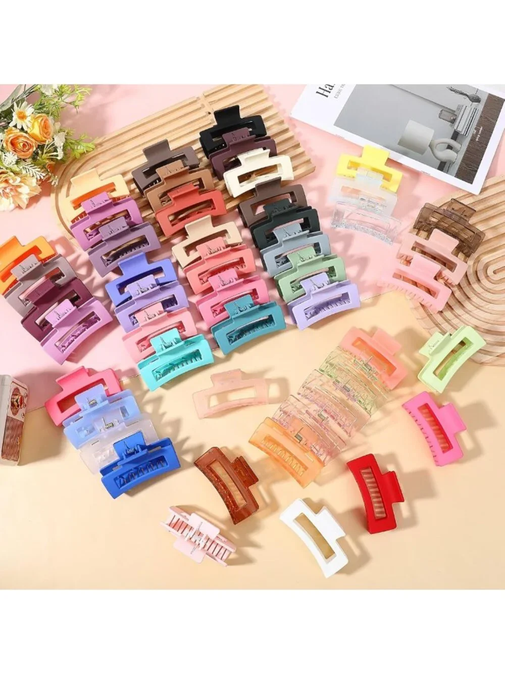 70 Pcs Medium Rectangle Hair Claw Clips - Matte Nonslip Jaw Clips for All Hair